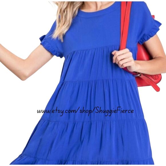 MSRP $52 NEW Bibi Tiered Royal Blue Baby doll Dress Size S | SAME DAY SHIP - Picture 1 of 8